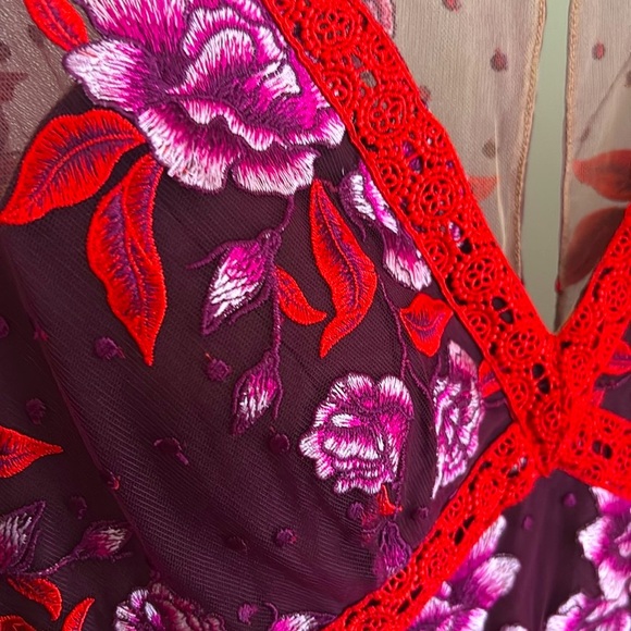 MARCHESA NOTTE Wine Floral Lace  Mesh Embroidered  Gown Red Pink Purple Size 8 - Picture 5 of 11